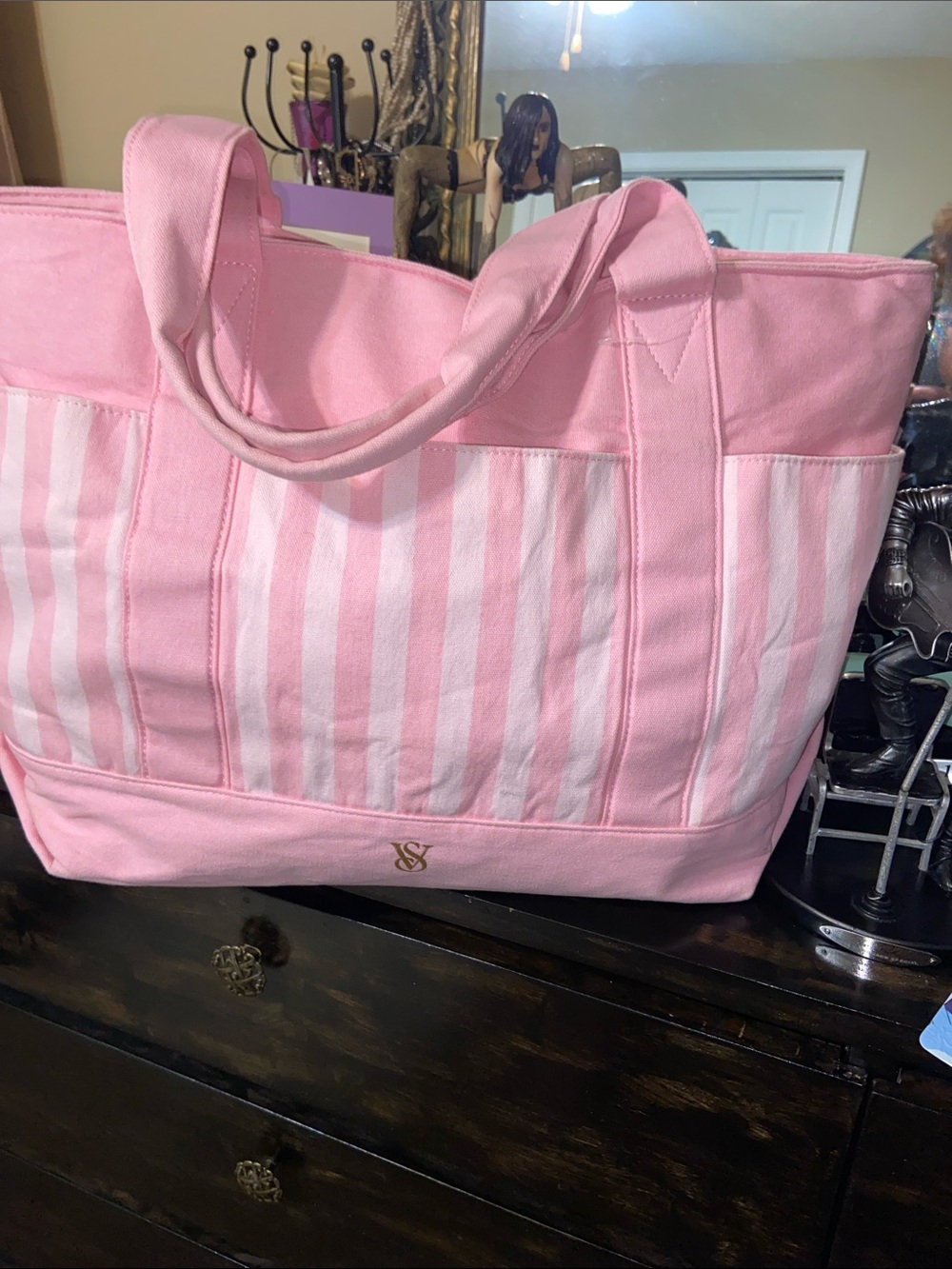 Victoria's Secret Pink Striped Canvas Tote